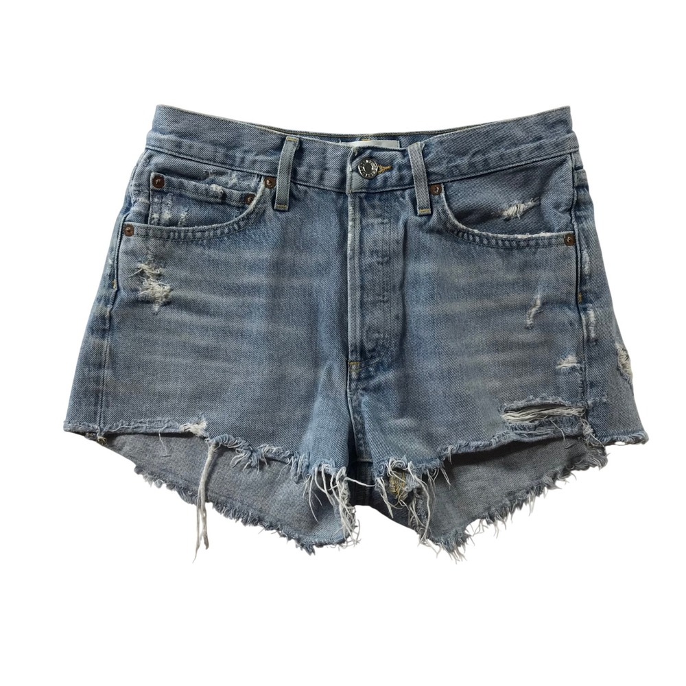 AGOLDE Parker Distressed High Rise Denim Shorts Light Wash Size 25 Button Fly